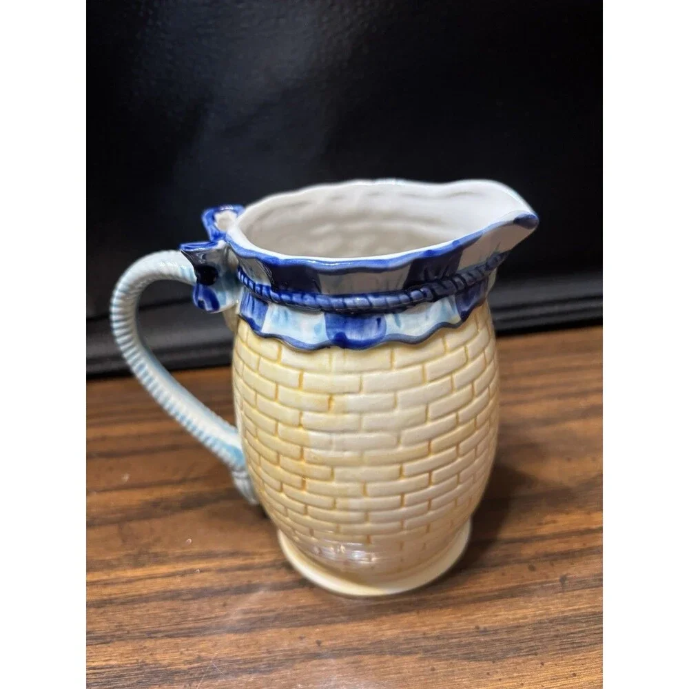 Panware Home Essentials Ceramic Lemon Pitcher Basketweave Creamer Tuscan Style